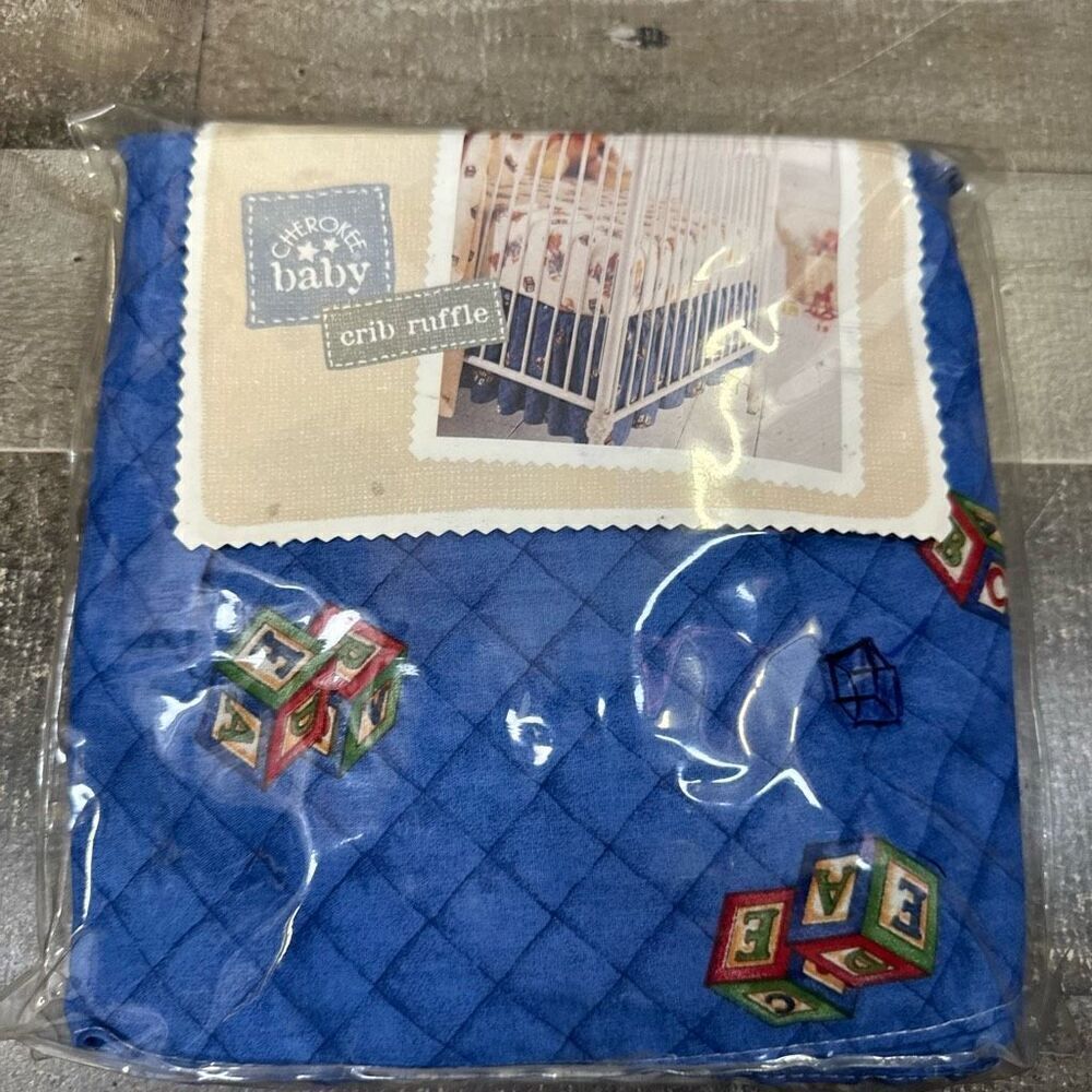 Cherokee Baby Bed Crib Ruffle Blue ABC Blocks Pattern 28x52 Cotton Poly New